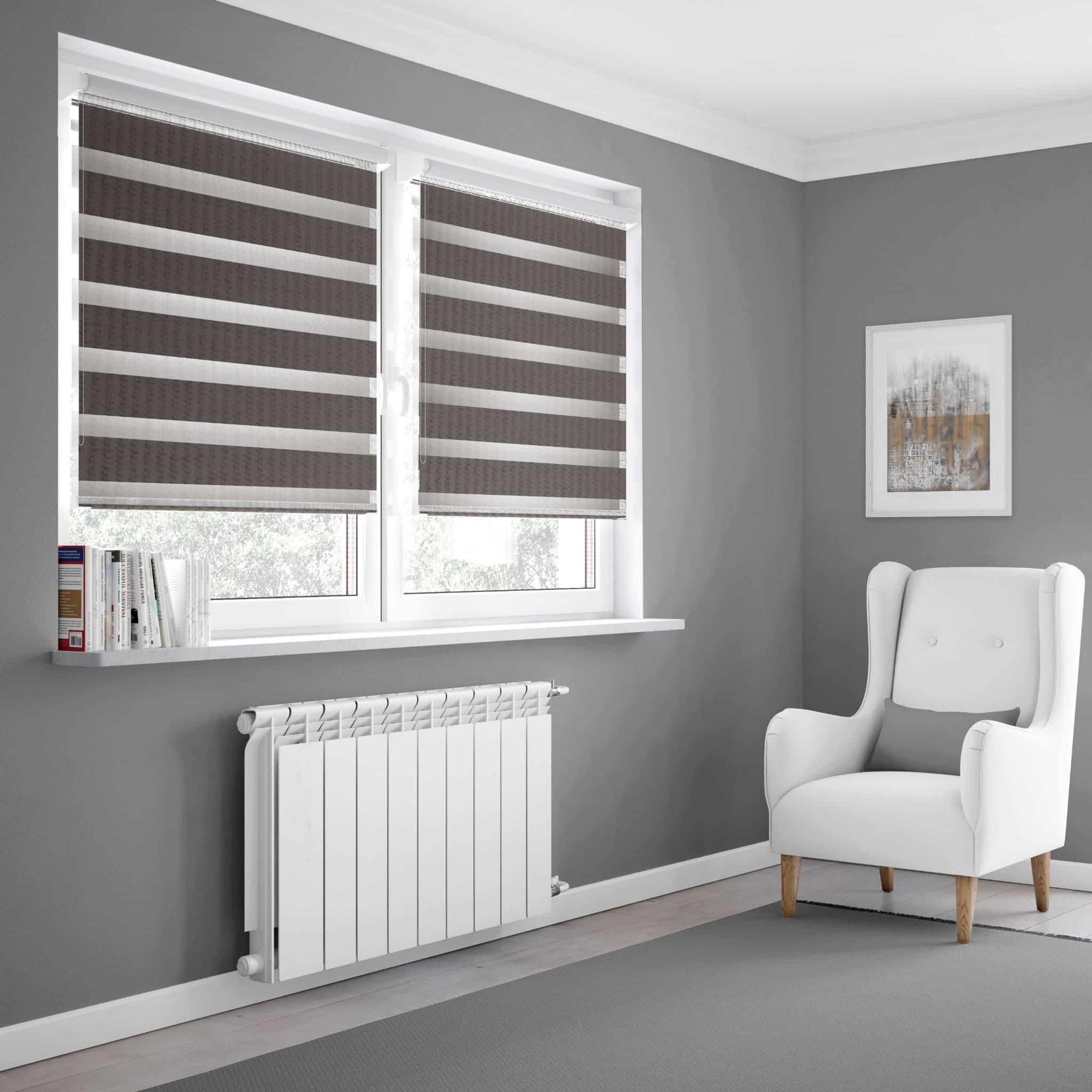 Grey Day and Night Blinds Made To Measure in Steel Grey