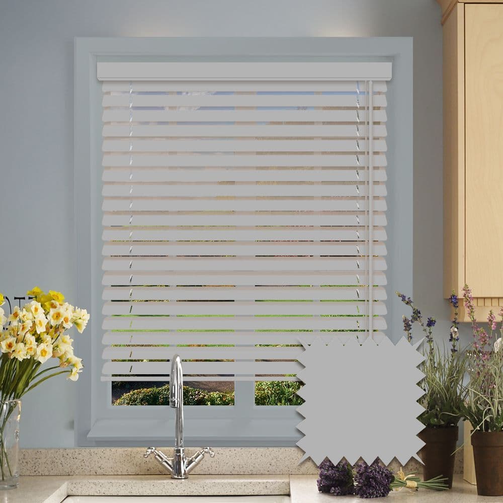 Grey Faux Wood REALM Smooth Grey Venetian Blinds in Mission