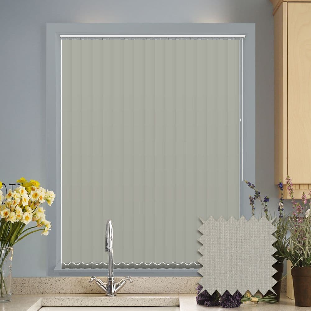Light Grey Made to measure vertical blinds in Guardian Flint plain FR / Antibacterial fabric