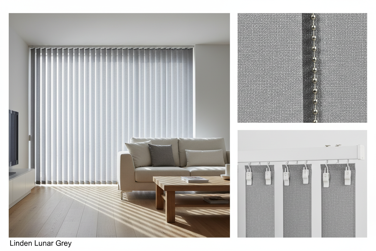 Linden Lunar Grey Vertical Blind Slats (89mm)