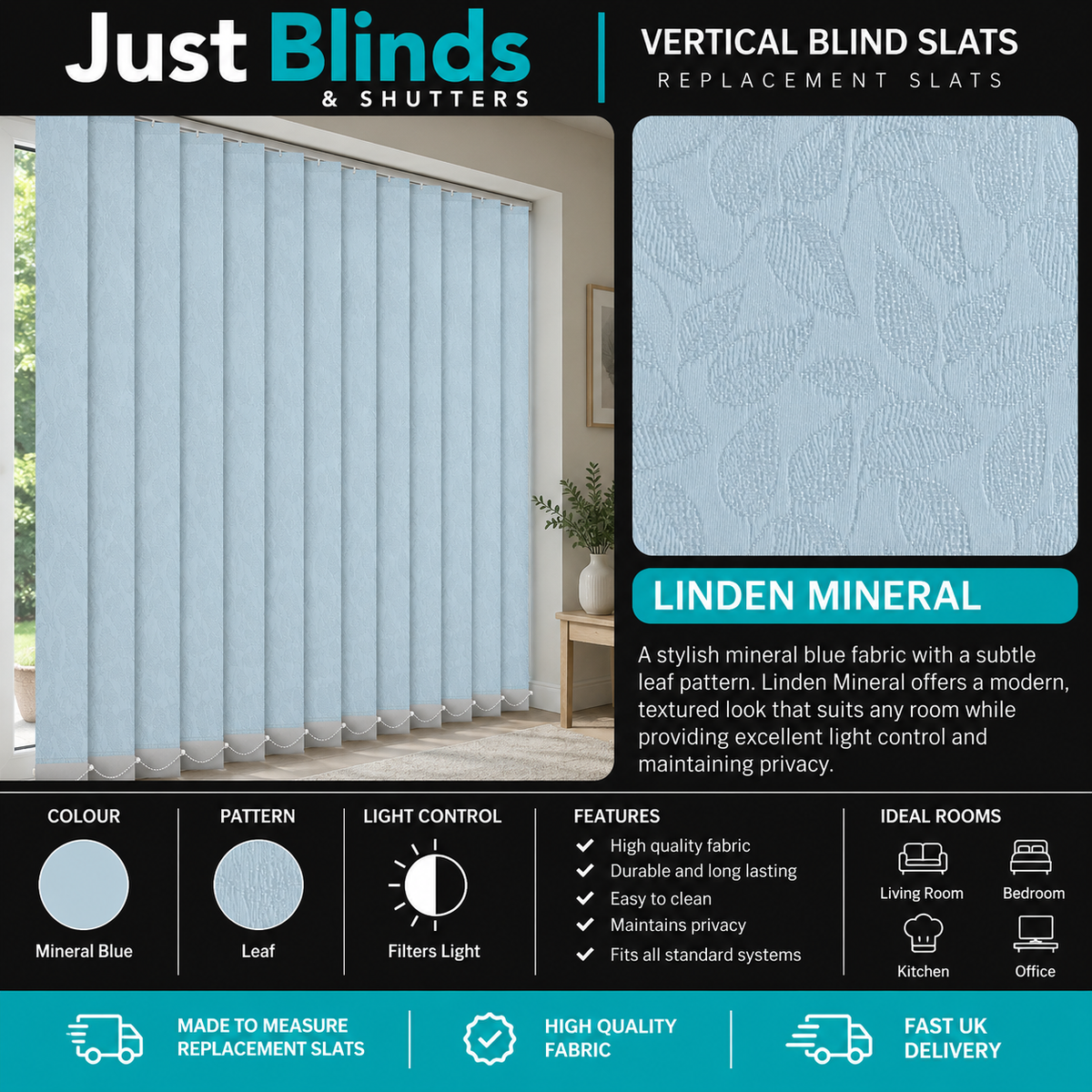 Linden Mineral Vertical Blind Slats 89mm - Version 3