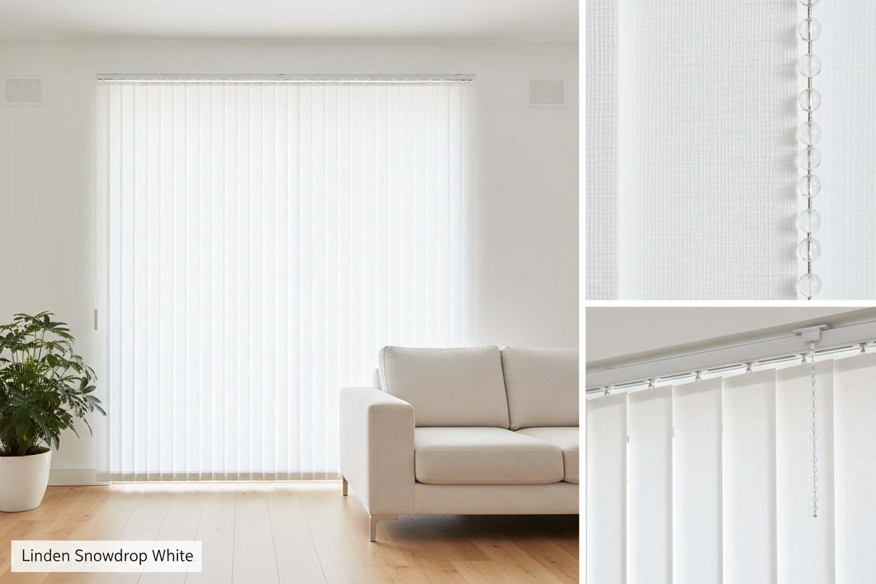Linden Snowdrop White Vertical Blind Slats (89mm)