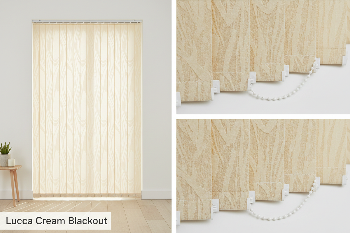 Lucca Cream Blackout Vertical Blind Slats