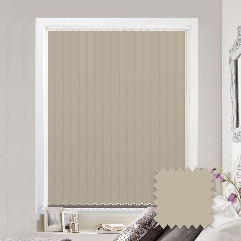 Made to measure vertical blinds in Como Balance Cream plain blackout fabric