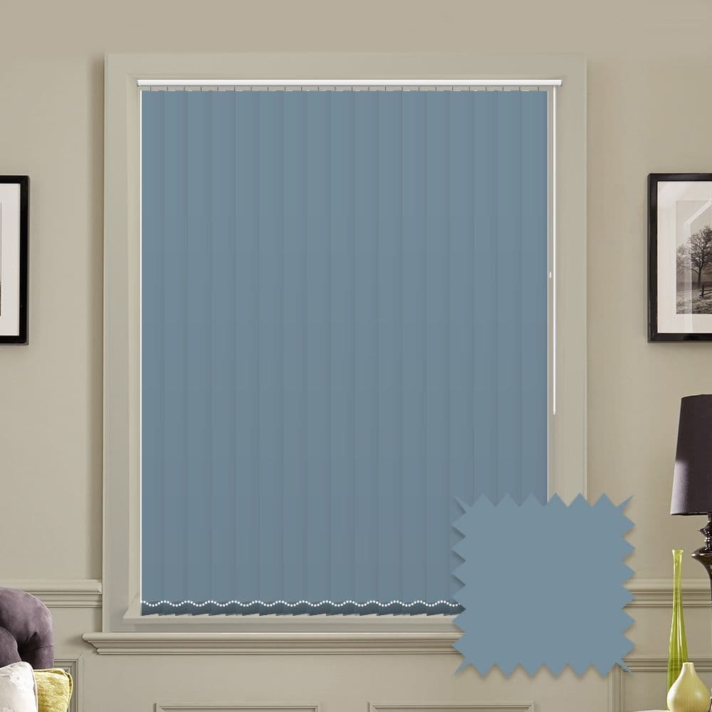 Made to measure vertical blinds in Splash Como Blue plain fabric