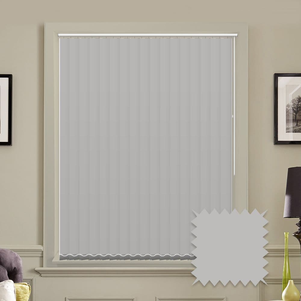 Made to measure vertical blinds in Splash Grey Whisper Light Grey plain fabric