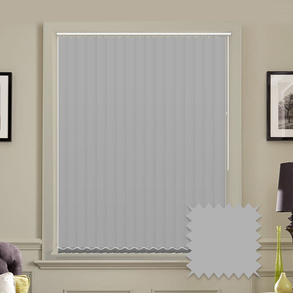 Made to measure vertical blinds in Splash Mirage Light Grey plain fabric
