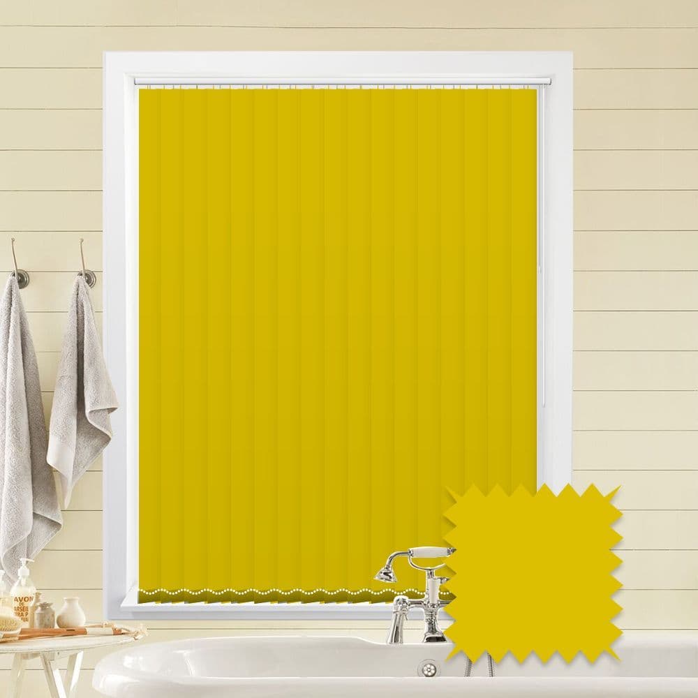 Made to measure vertical blinds in Splash Solar Yellow plain fabric