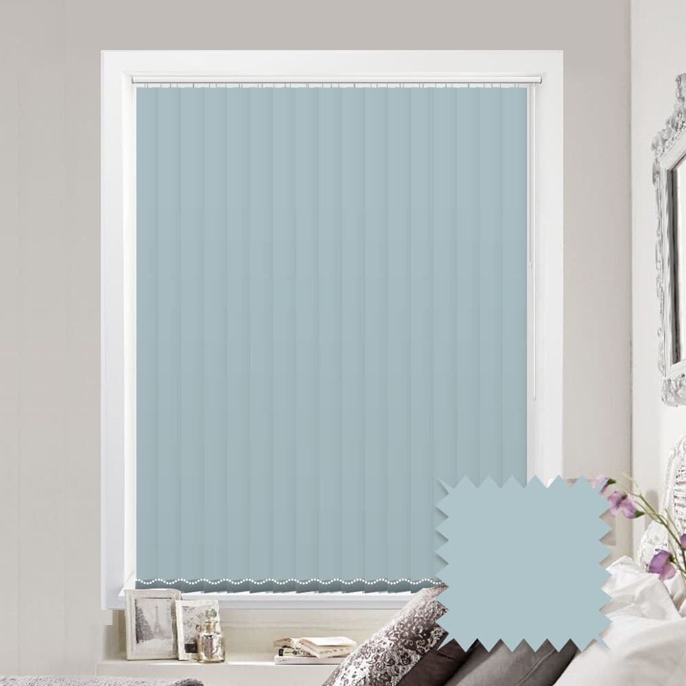 Made to measure vertical blinds in Splash Tiffany Blue plain fabric