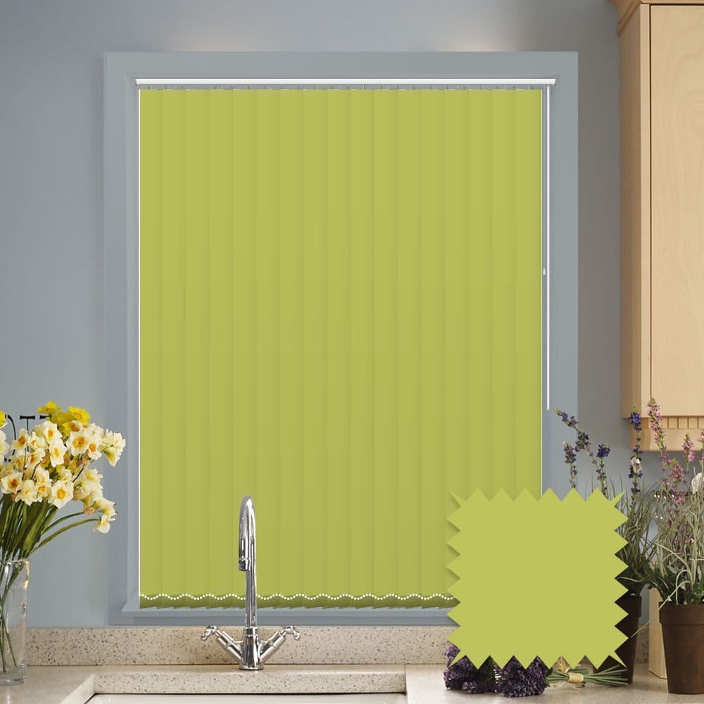 Made to measure vertical blinds in Splash Vine Green plain fabric
