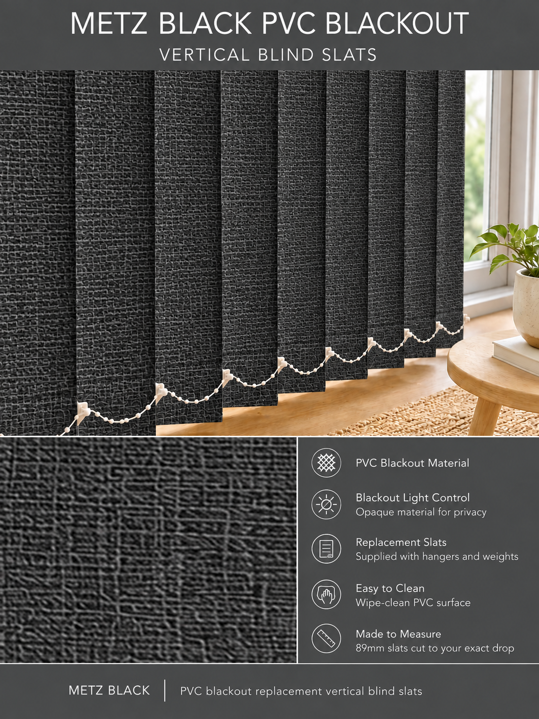 Metz Black PVC Blackout Vertical Blind Slats — Fitz master template