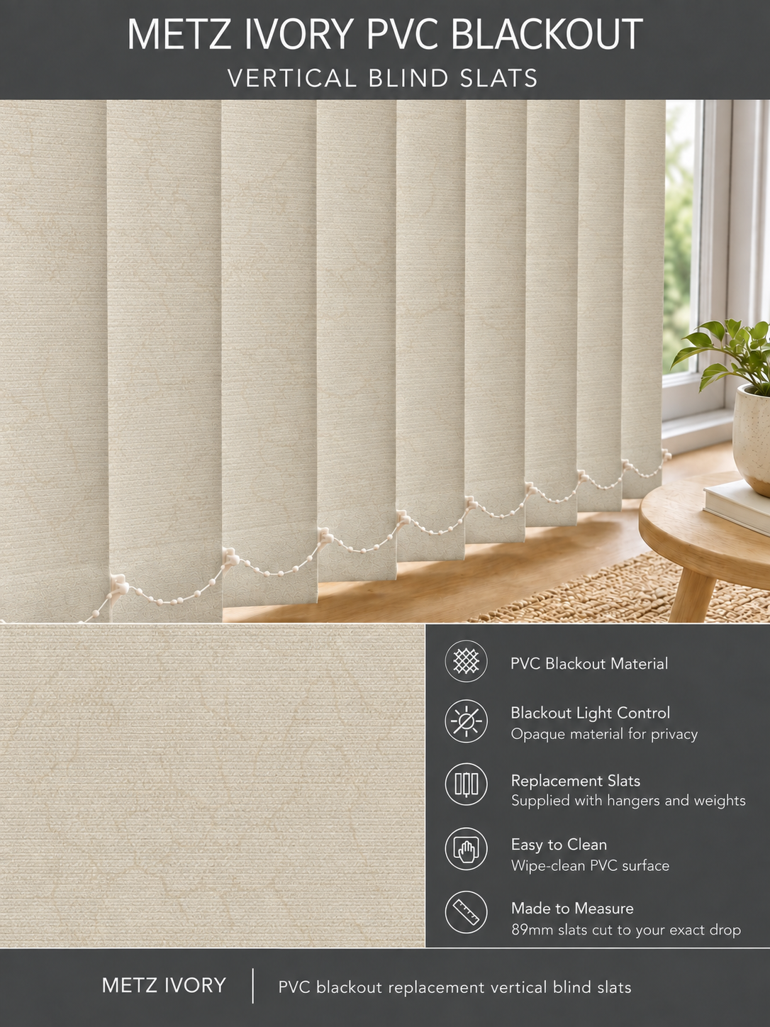 Metz Ivory PVC Blackout Vertical Blind Slats — Fitz master template
