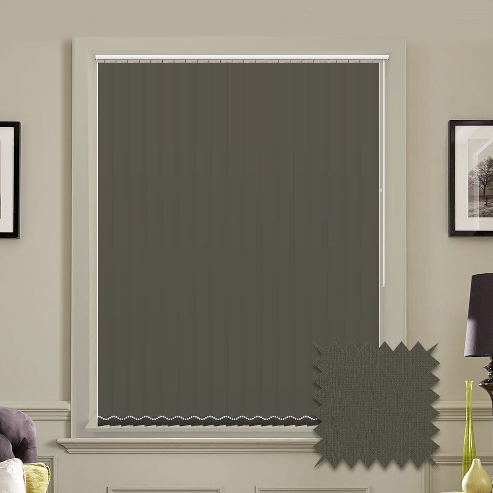 Mid Grey Made to measure vertical blinds in Guardian Charcoal plain FR / Antibacterial fabric