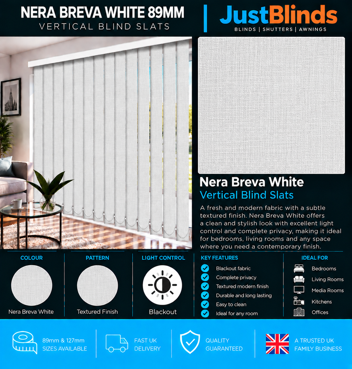 Nera Breva White Vertical Blind Slats 89mm - Version 3