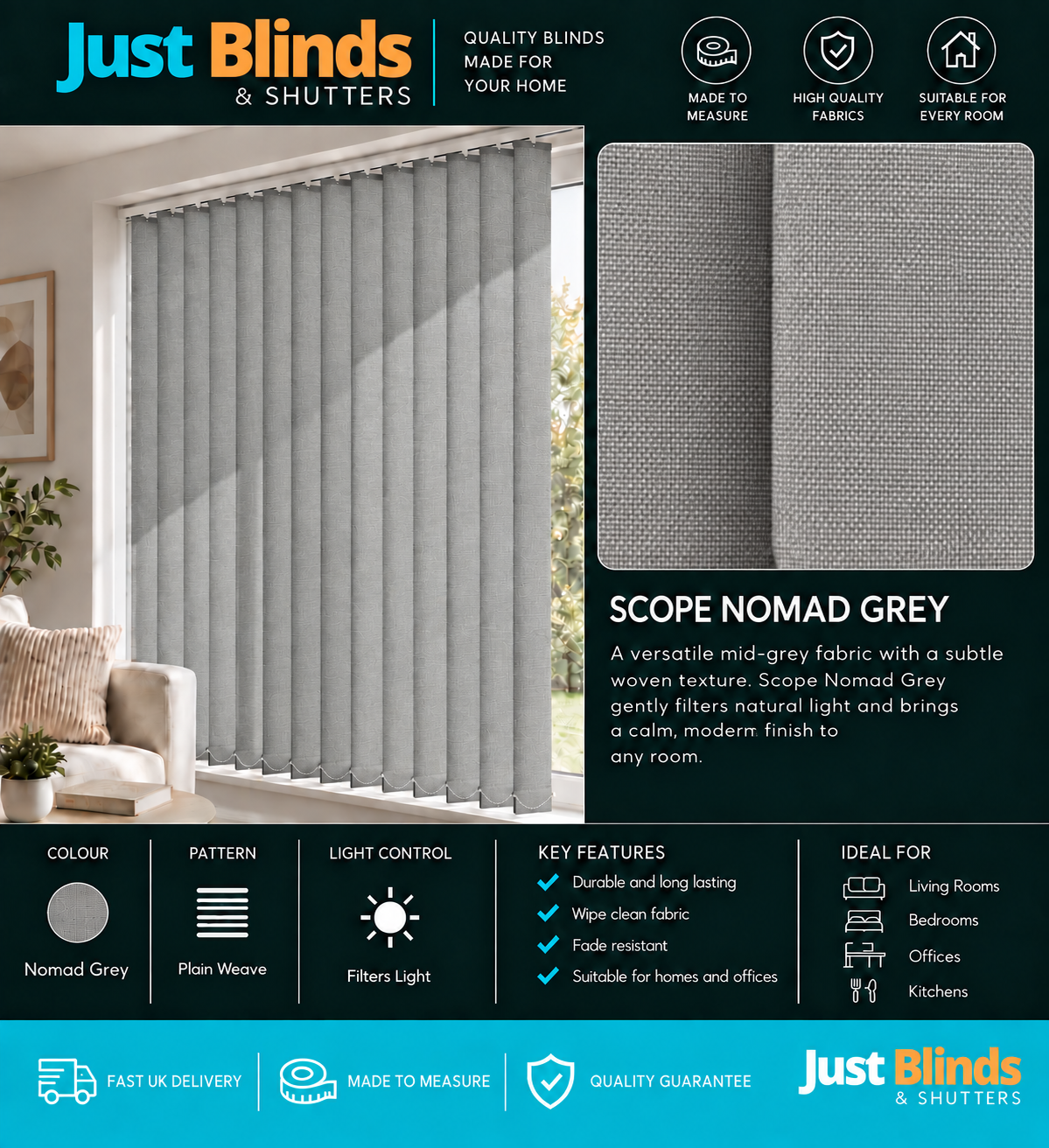 Scope Nomad Grey Vertical Blind Slats 89mm