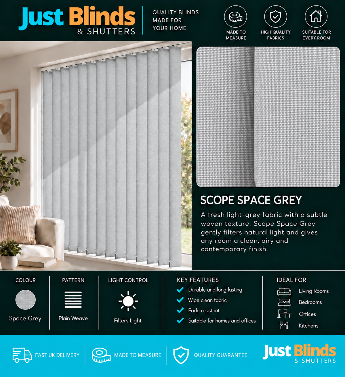 Scope Space Grey Vertical Blind Slats 89mm