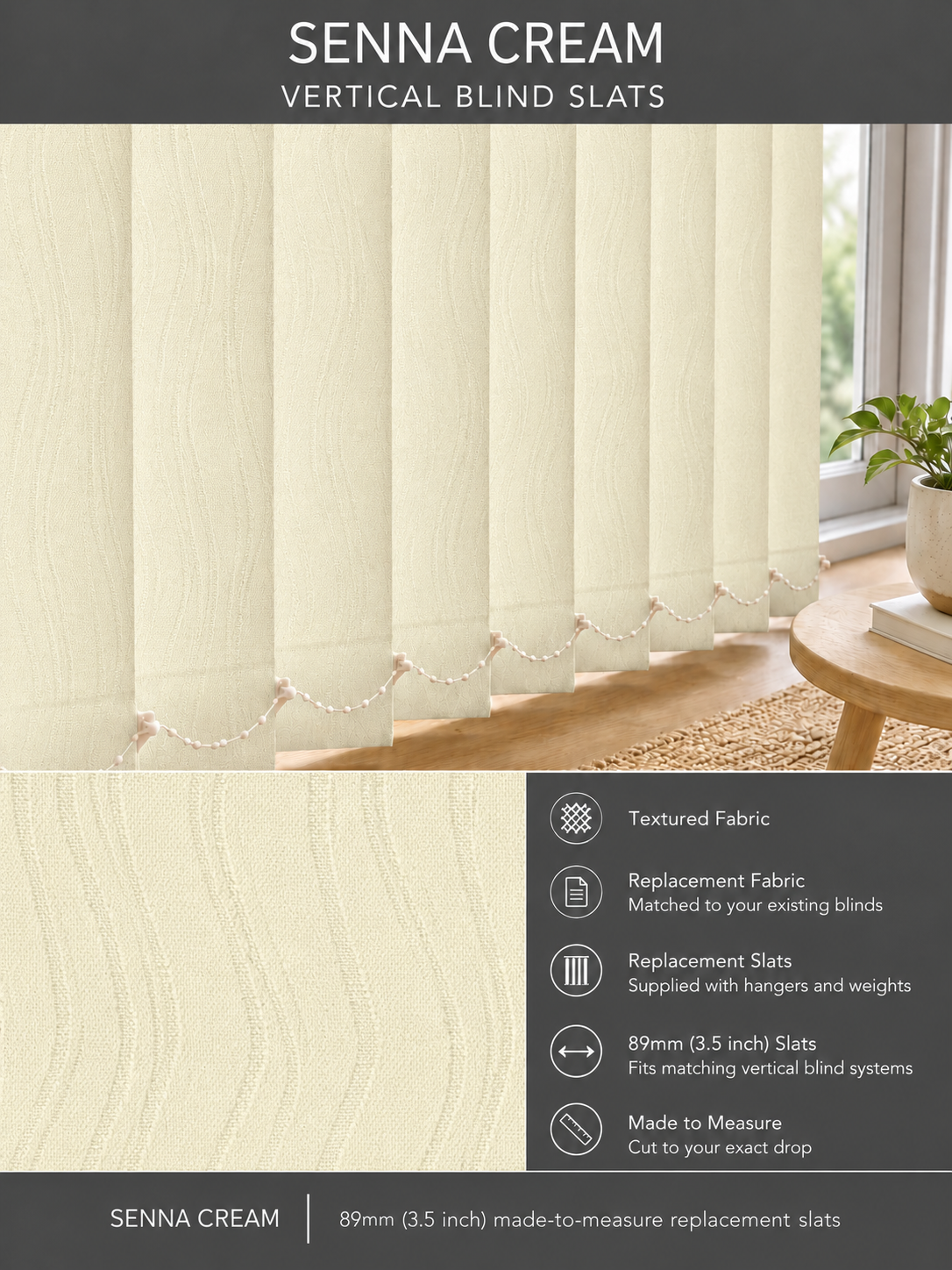 Senna Cream Vertical Blind Slats (89mm) — Fitz master template