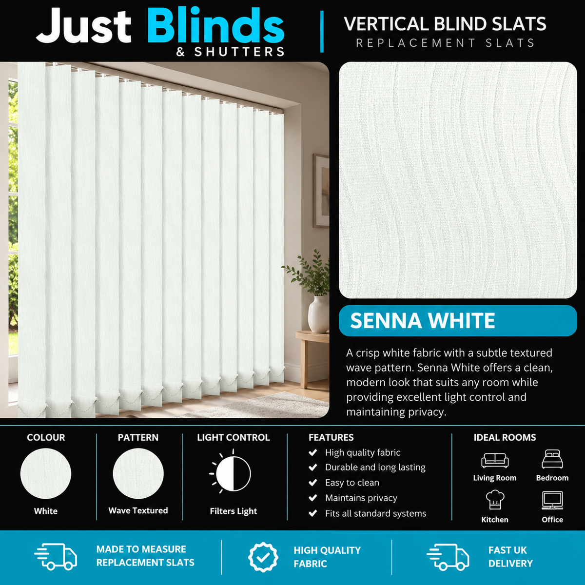 Senna White Vertical Blind Slats 89mm - correct Senna template