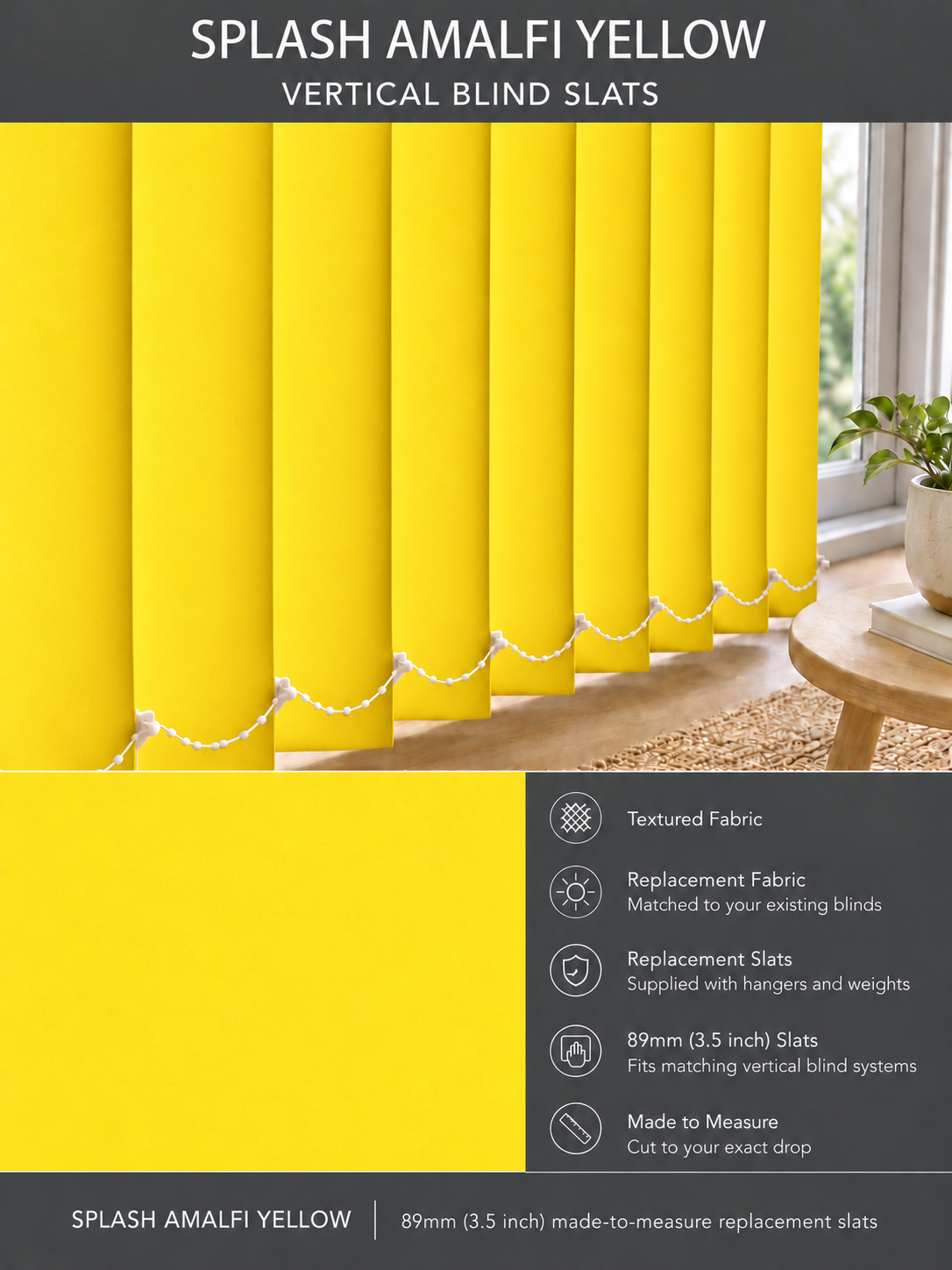 Splash Amalfi Yellow Vertical Blind Slats (89mm) — Fitz master template