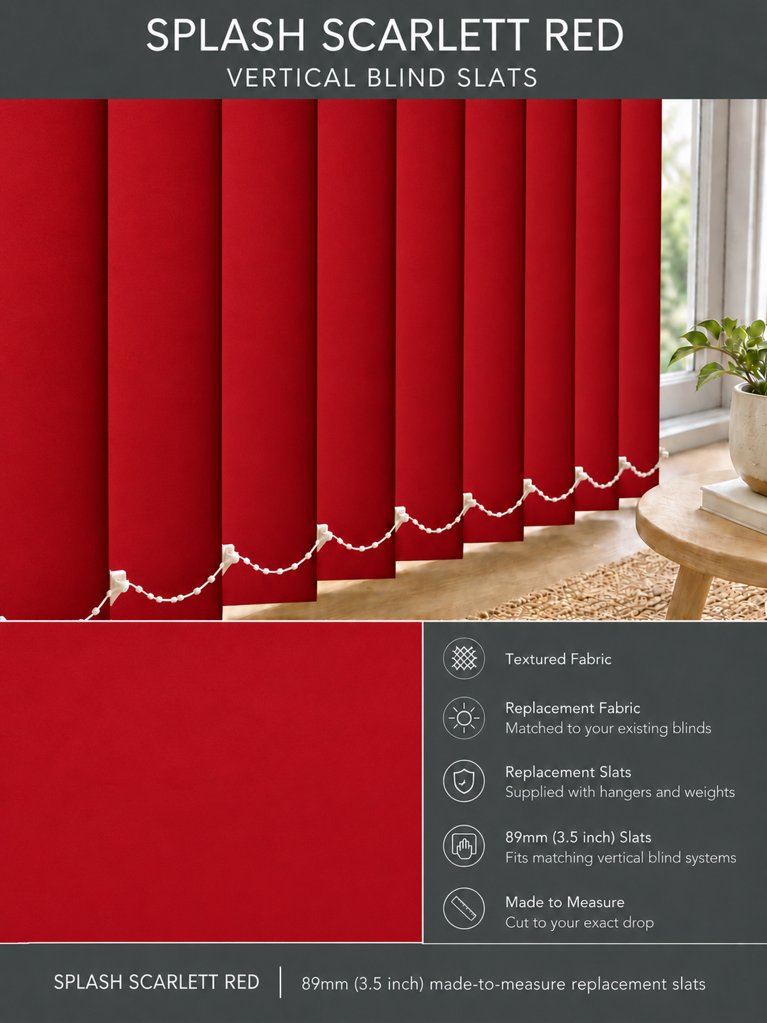Splash Scarlett Red Vertical Blind Slats (89mm) — Fitz master template