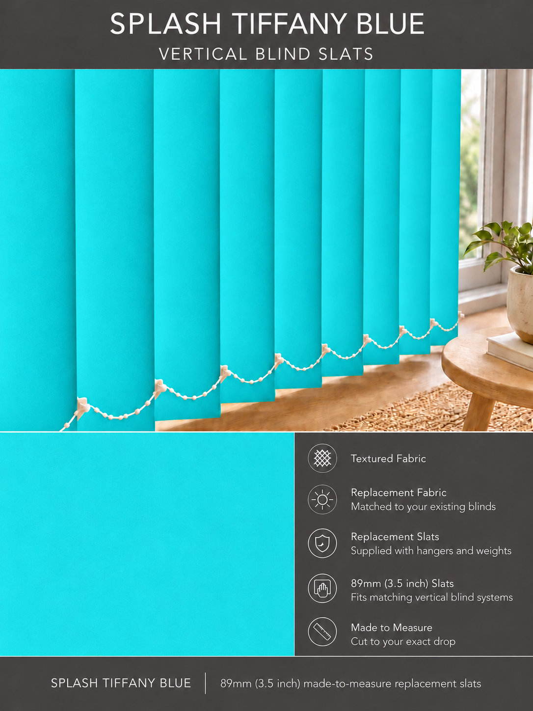 Splash Tiffany Blue Vertical Blind Slats (89mm) — Fitz master template