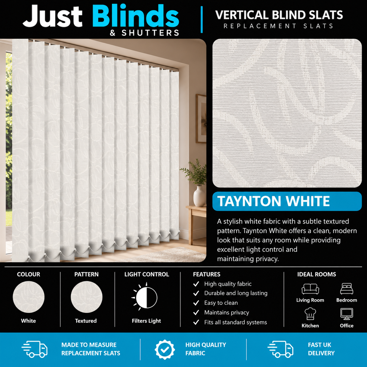 Taynton White Vertical Blind Slats - Senna template