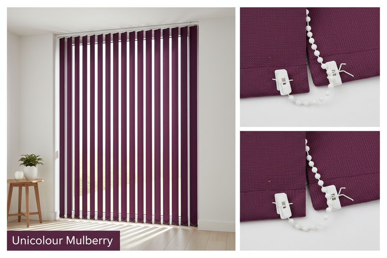 Unicolour Mulberry Vertical Blind Slats (127mm)