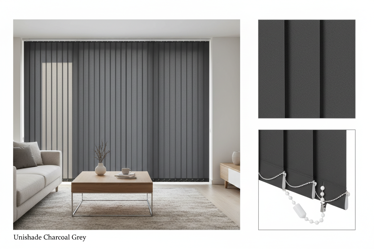 Unishade Charcoal Blackout Vertical Blind Slats (127mm)