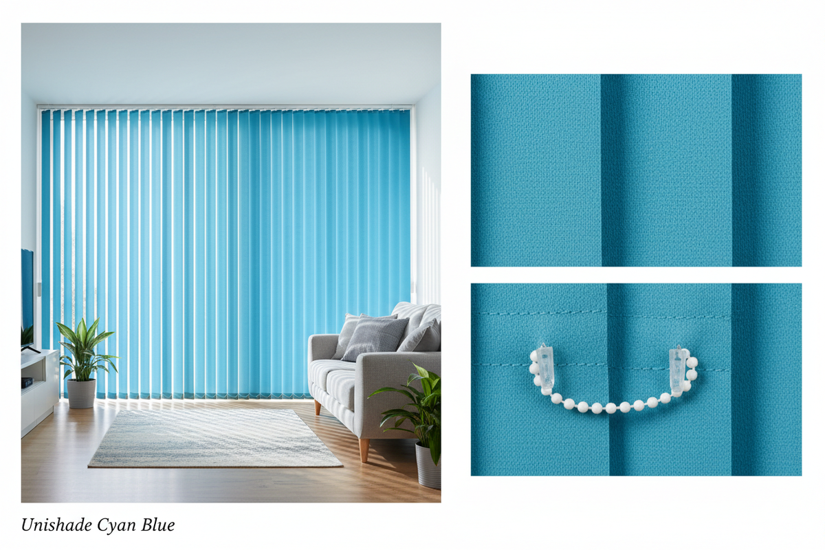 Unishade Cyan Blue Blackout Vertical Blind Slats (127mm)