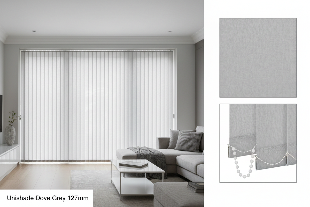Unishade Dove Grey Blackout Vertical Blind Slats (127mm)