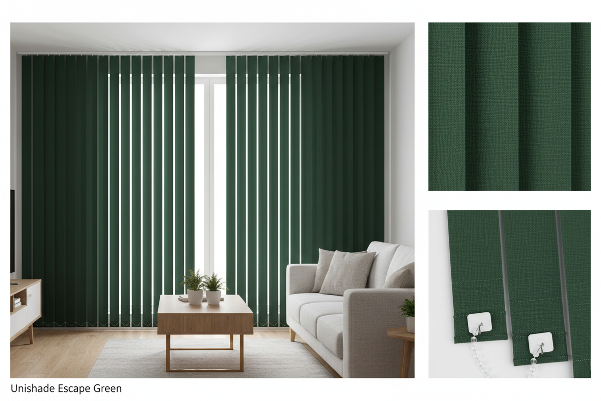 Unishade Escape Green Blackout Vertical Blind Slats (127mm)