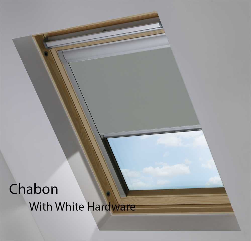 VELUX Blackout Roller Roof Blind in View Chabon in White Hardware