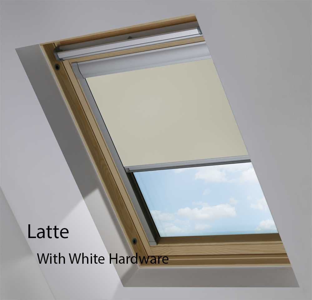 VELUX Blackout Roller Roof Blind in View Latte in White Hardware