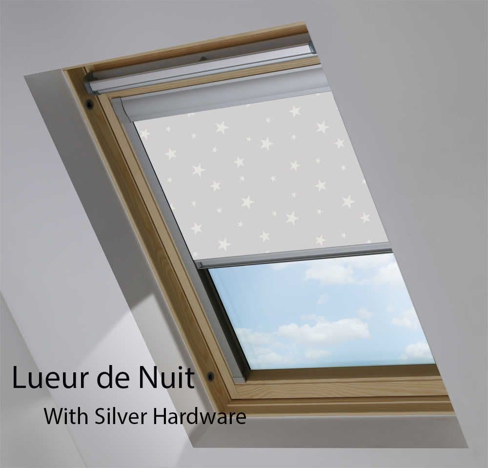 VELUX Blackout Roller Roof Blind in View Lueur de Nuit in Silver Hardware