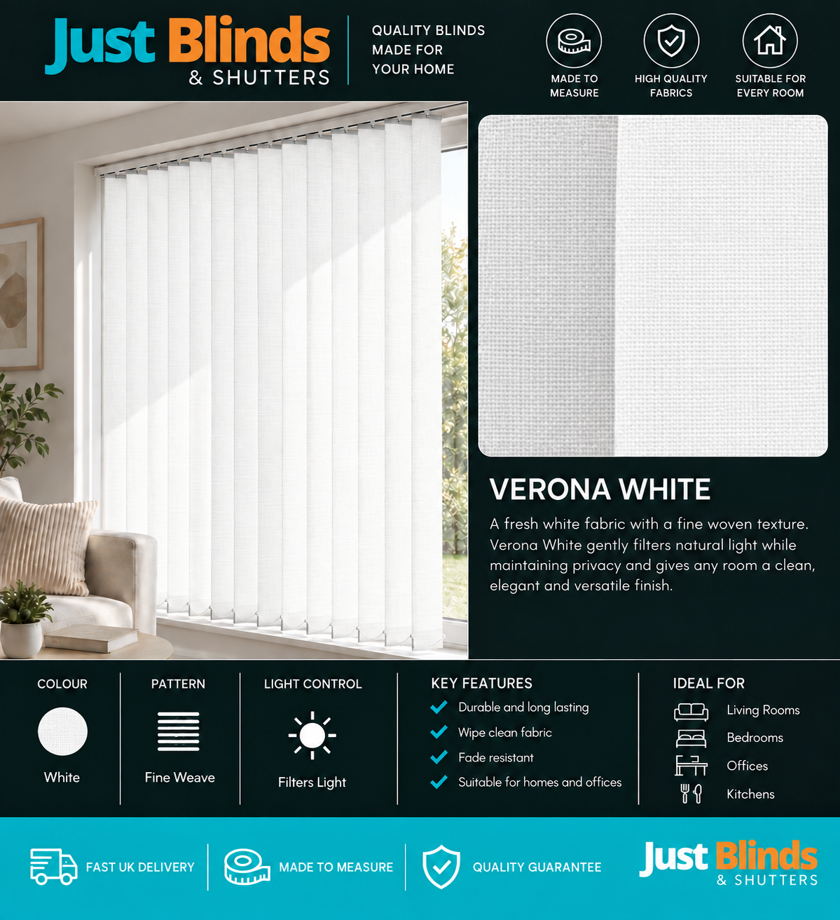 Verona White Vertical Blind Slats 89mm
