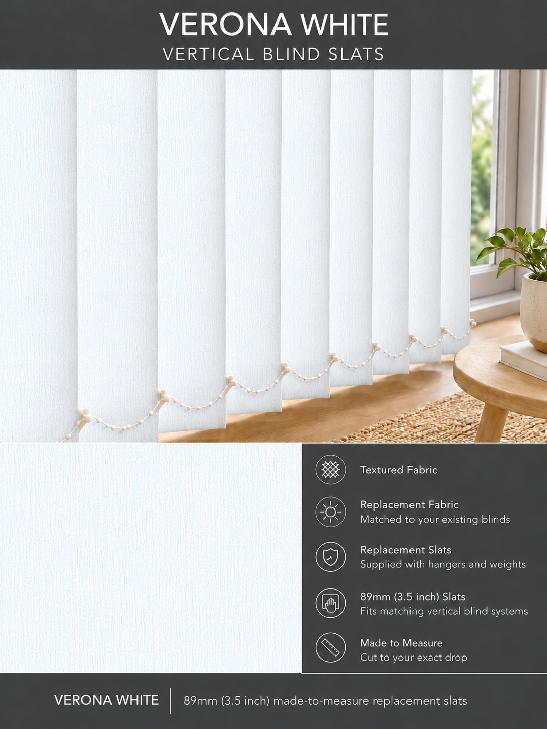 Verona White Vertical Blind Slats (89mm) template