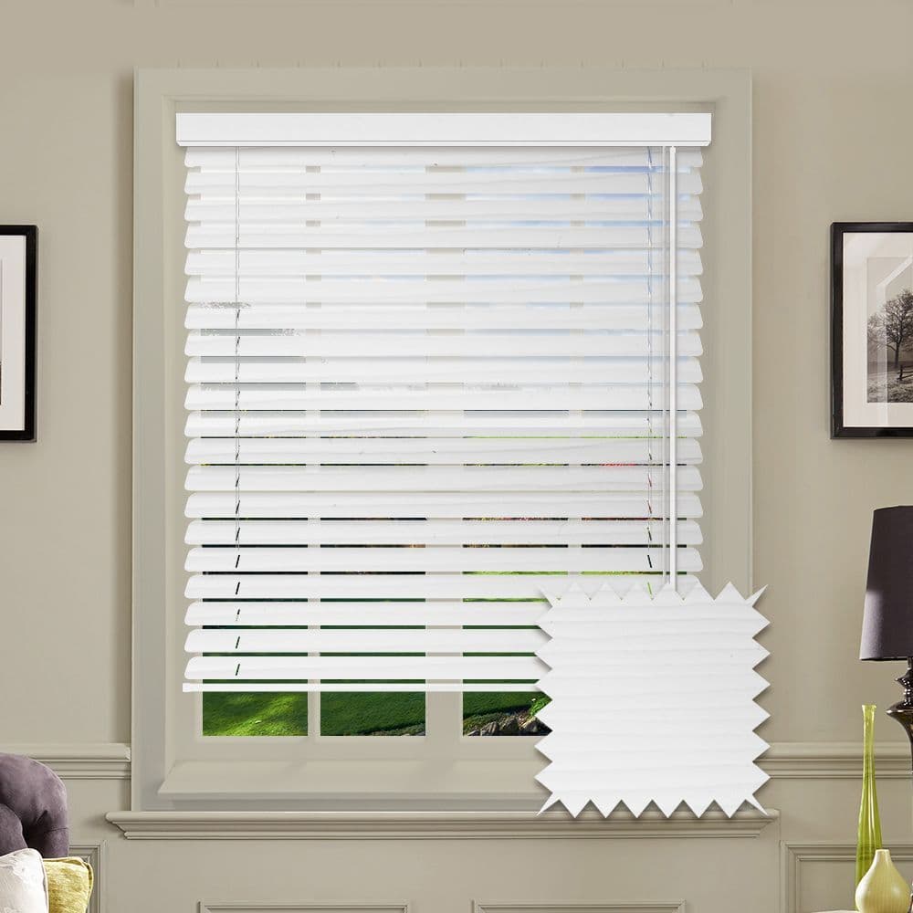 White Faux Wood ALINA FINE GRAIN Embossed White  Venetian Blinds