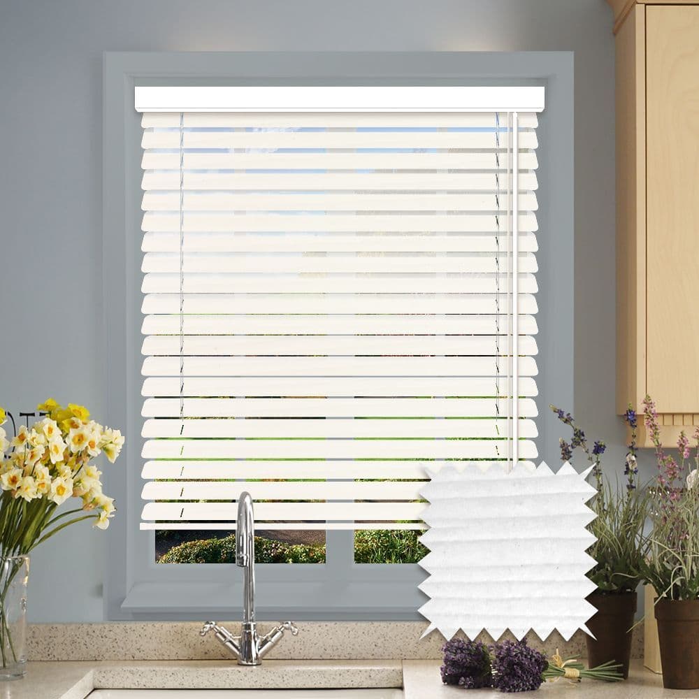 White Faux Wood DREAM FINE GRAIN Stone White Embossed  Venetian Blinds